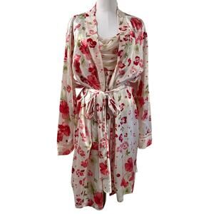 Delicates 2X Floral Satin Slip Dress Nightgown Robe Set Y2K Romantic Coquette
